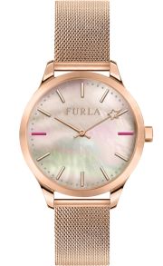 Snyggt pärlemorskimmer på urtavlan, omgivet av rödguldfärgat stål - Furla Like R4253119505
