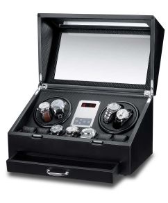 Watchwinder för 4 + förvaring för 7 - Rothenschild Panama 4 Watch Winder RS-2312-BK