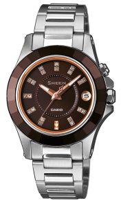 Kvalitetsklocka för damer; keramik, safirglas och Swarovskikristaller - Casio Sheen SHE-4509SG-5AER