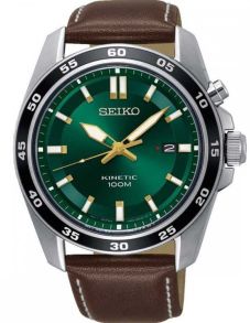 Grön urtavla, brundt läderarmband - Seiko Mens Kinetic SKA791P1
