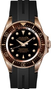Bronsboett och svart gummiarmband - OceanX Sharkmaster Bronze Lightning Bolt Special Edition 500 Meters Automatic Diver SMB513