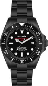 Svart armbandsklocka i rostfritt stål, med automatiskt urverk och 100 bar vattentäthet - OceanX Sharkmaster 1000 Meters Automatic Diver SMS1021