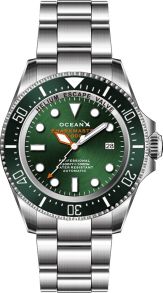 Grön urtavla, silverfärgat stål, 100 atm vattentäthet - OceanX Sharkmaster 1000 Meters Automatic Diver SMS1083
