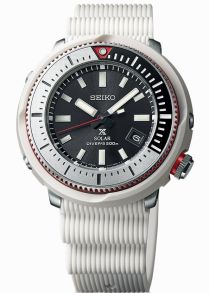 Vitt herrur i silikon och stål, med 20 bar vattentäthet - Seiko Prospex Street Series Solar Divers SNE545P1