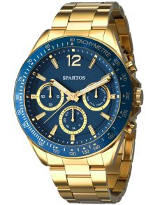 Herrur i guld, med blå urskiva - Spartos Classic SPW007605