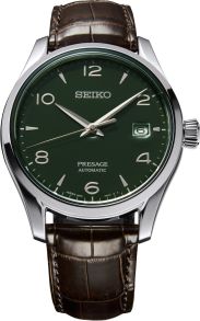 Grön urtavla, brunt läderarmband, automatiskt urverk - Seiko Presage Automatic Green Enamel Dial Limited Edition (2000 pieces worldwide) SPB111J1