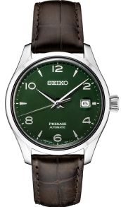 Grön urtavla, brunt läderarmband, automatiskt urverk - Seiko Presage Automatic Green Enamel Dial Limited Edition (2000 pieces worldwide) SPB111J1