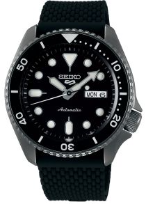 Mestadels svart klocka med silikonarmband, men boett i gunmetal-grått - Seiko 5 Sports Style Automatic SRPD65K2
