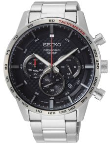 Silverfärgad stålklocka med kronograf och takymeter - Seiko Chronograph SSB355P1