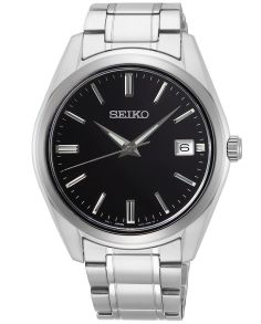 En given klassiker; silverfärgad stålklocka med svart och sifferlös urtavla - Seiko Classic SUR311P1
