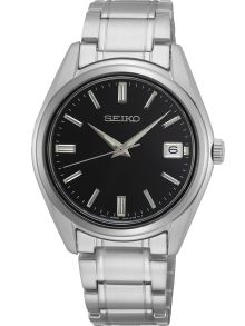 Klassisk stålklocka med svart urtavla och silverfärgat stål - Seiko New Link SUR319P1
