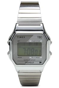 Silverfärgad digitalklocka med extra bra och kontrollerad lysfunktion - Timex T80 Expansion TW2R79100