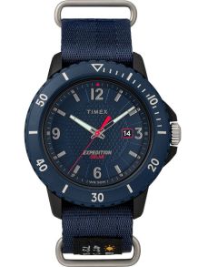 Blå klocka med lite silvrigt runt armband, lite svart runt boett - Timex Gallatin Solar TW4B14300