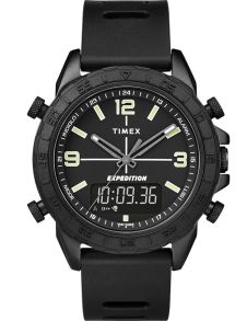 Svart klocka med stoppursfunktion och silikonarmband - Timex Expedition TW4B17000