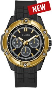 Svart silikonarmband och extra miniurtavlor för 24, veckodag och datum - Guess Mens Active Life W1302G2